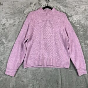 Gap Factory Sweater Women's M Lilac Purple Pink Oversized Cable-Knit Mockneck